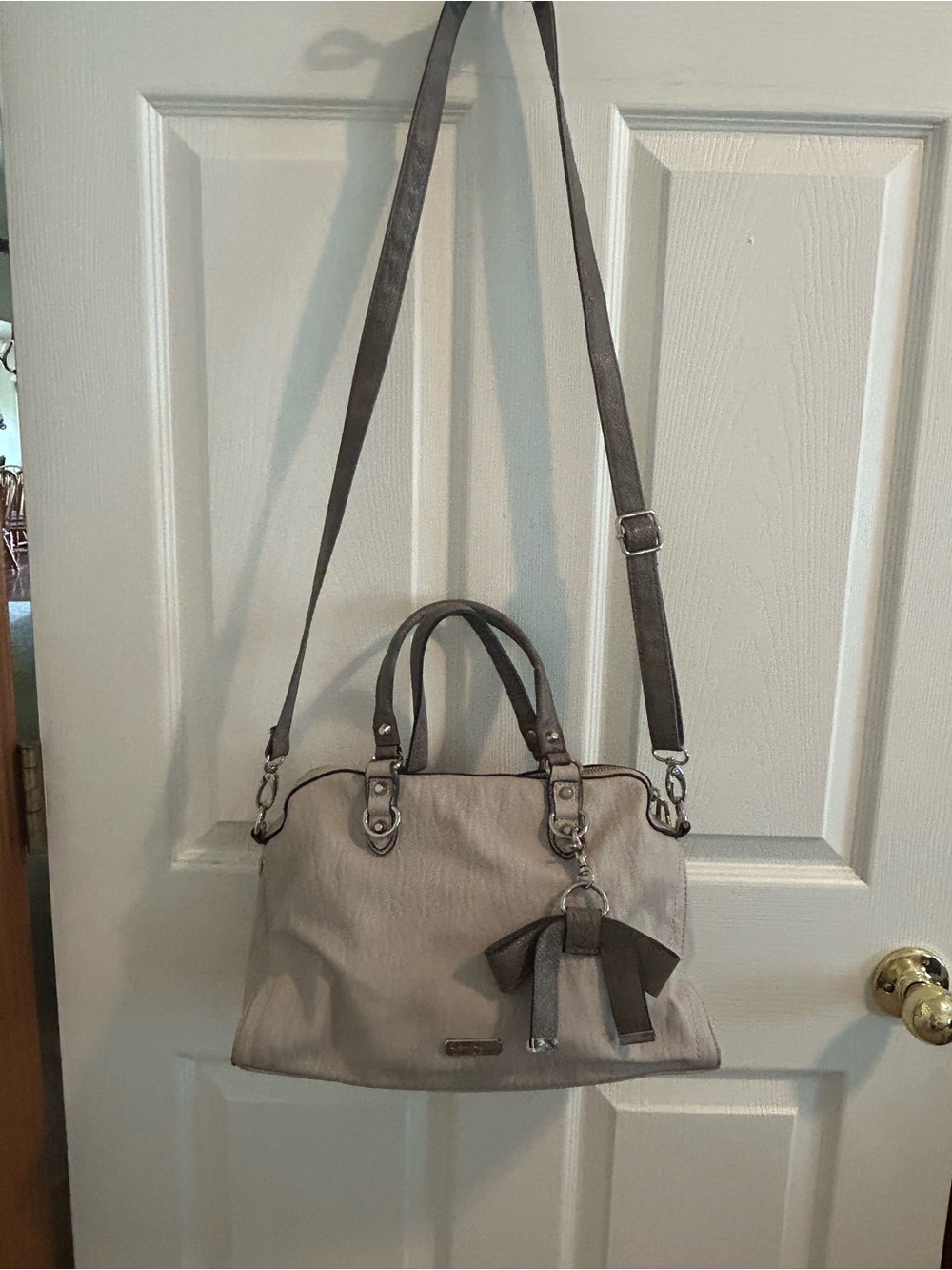Neutral Gray/brown/taupe Women's Satchel Tote with Removable Crossbody Strap